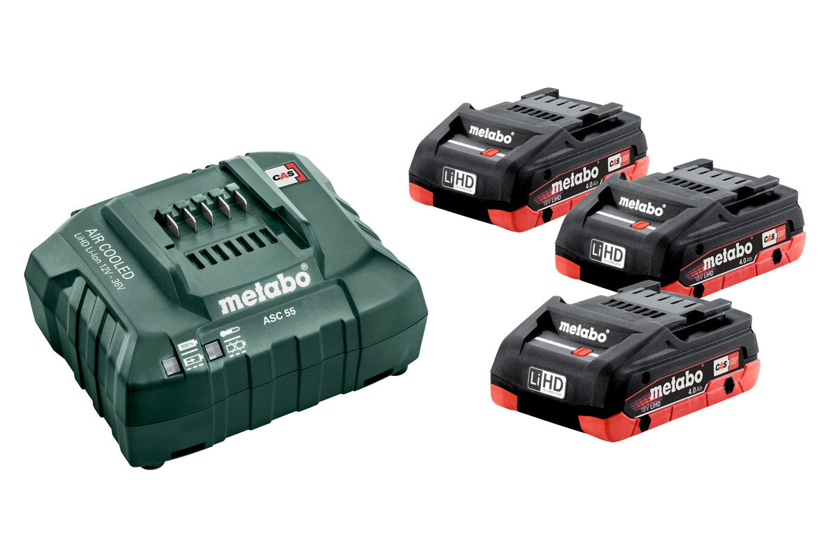 Metabo Batterie- & Ladegerät-Set 18 V 4,0 Ah – 3 Stk – mit ASC 30-36 – für CAS