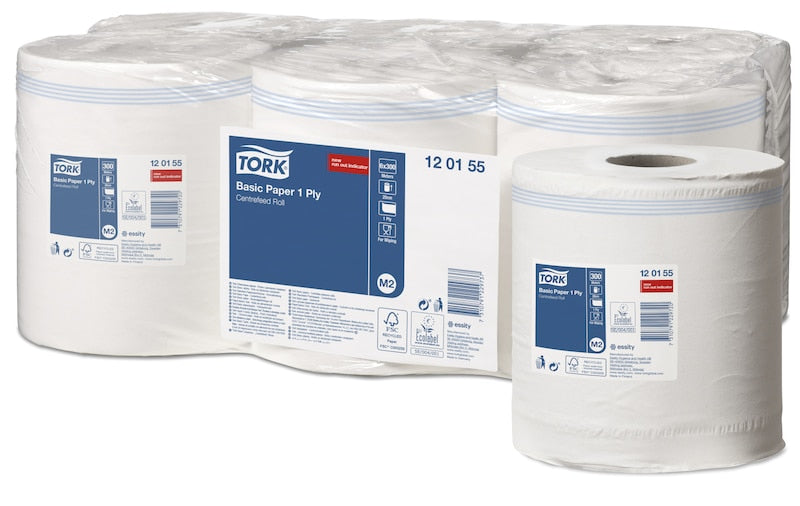 Tork Putzrolle – 1-lagig, weiss, 200 mm × 300 m, für Tork M2, 6 Rollen
