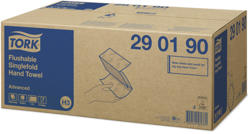 Tork Falthandtücher Z-Falz – 2-lagig, weiss – 230 × 230 mm – für H3 – Karton 15 × 250 Blatt