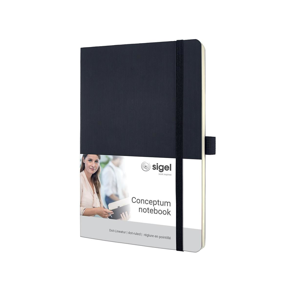 Sigel Notizbuch Conceptum, A5, punktkariert, Fadenheftung, Softcover, 194 Seiten, 80 g/m² – schwarz