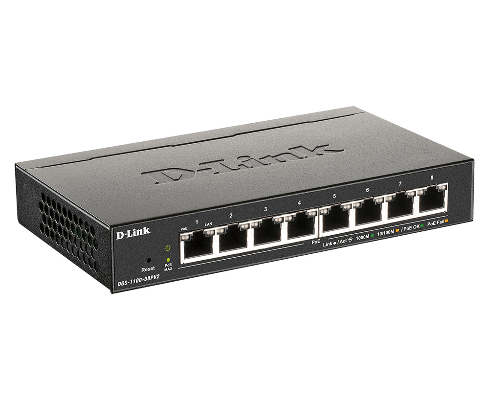 D-Link DGS-1100-08PV2 – Managed Switch – 8×GbE, L2+/L3, PoE+ 64 W