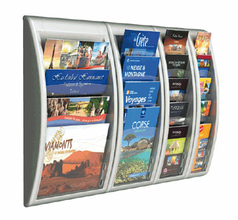 PaperFlow Wandprospekthalter 4 Fächer 240×320 mm – Polystyrol, silber