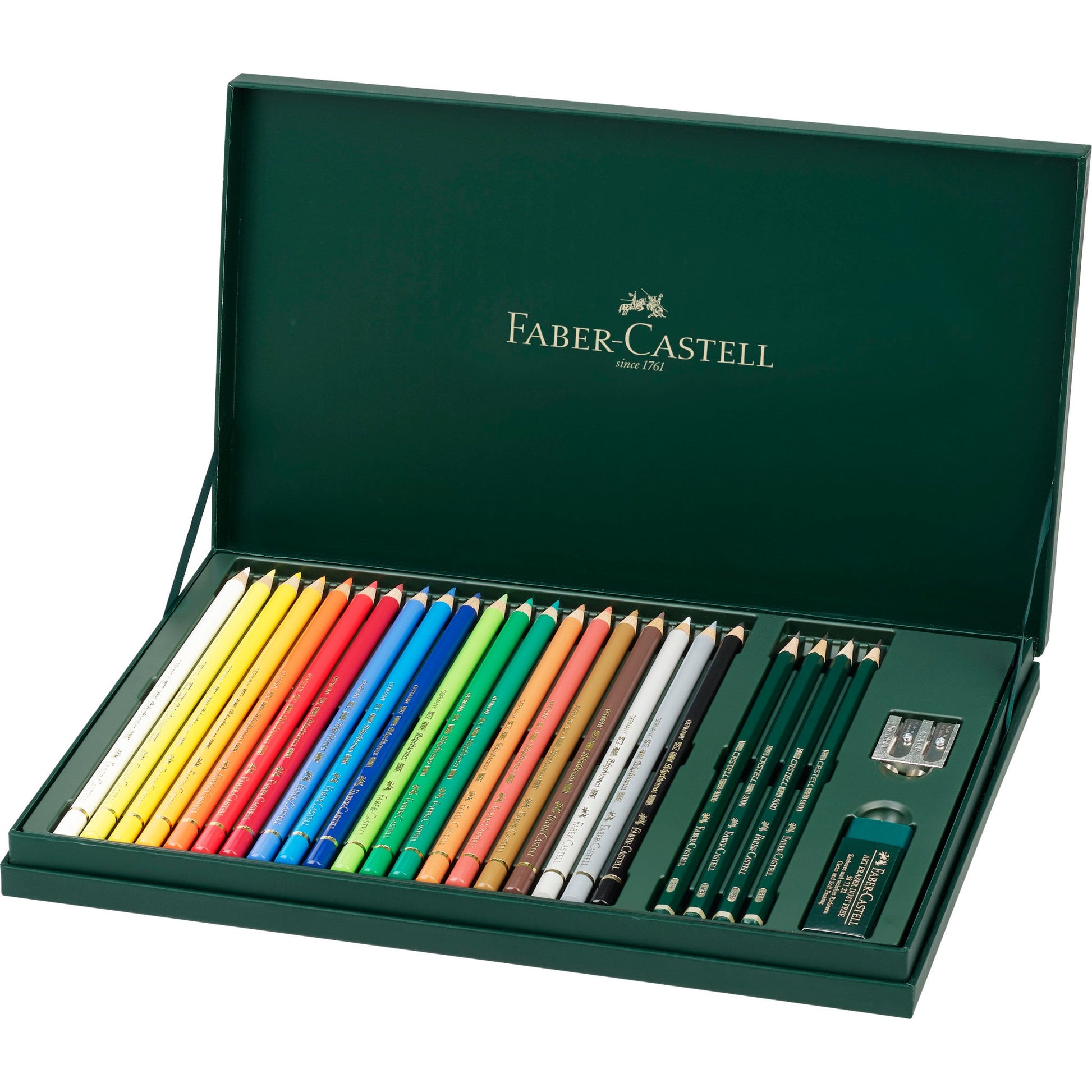 Faber-Castell Polychromos Buntstifte, Mehrfarbig, 26er-Set – Wasserfest, mit Spitzer und Radiergummi, Ø 3,8 mm