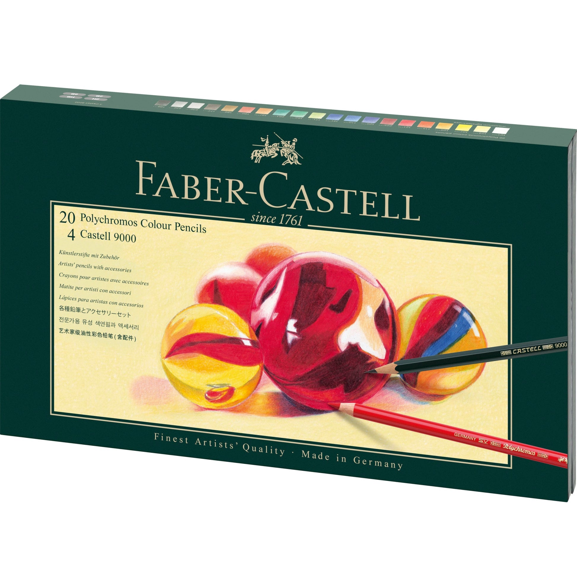 Faber-Castell Polychromos Buntstifte, Mehrfarbig, 26er-Set – Wasserfest, mit Spitzer und Radiergummi, Ø 3,8 mm
