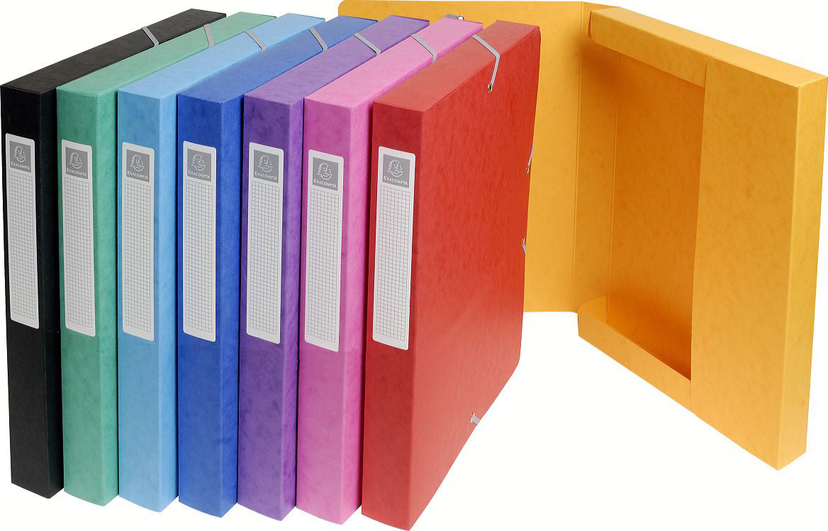Exacompta Gummibandmappe – für A4, Gummiband, Karton, mehrfarbig, beschriftbares Rückenschild, 8 Stk.