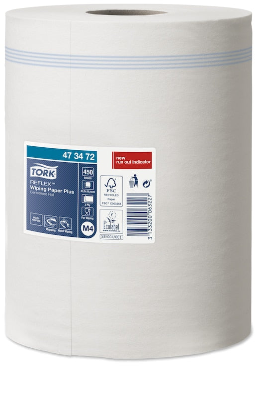 Tork Putzrolle Reflex – 2-lagig, Recyclingfasermaterial, weiss, 194 mm × 150,8 m, für Tork M4