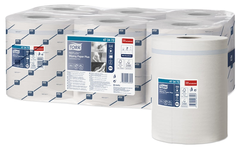 Tork Putzrolle Reflex – 2-lagig, Recyclingfasermaterial, weiss, 194 mm × 150,8 m, für Tork M4