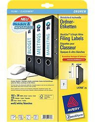 AVERY Zweckform L4760-25 – Ordneretiketten A4 38 × 192 mm – Papier, weiss – Universal – 7 pro Blatt, 25 Blätter
