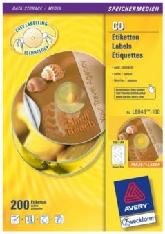Avery Zweckform – CD-Etiketten, Ø 117 mm, weiss, Papier, selbstklebend, 200 Etiketten (100 Blatt)