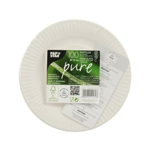 Papstar Teller, Papier/Karton, rund – Ø 19 cm, weiss – FSC – 100 Stk.