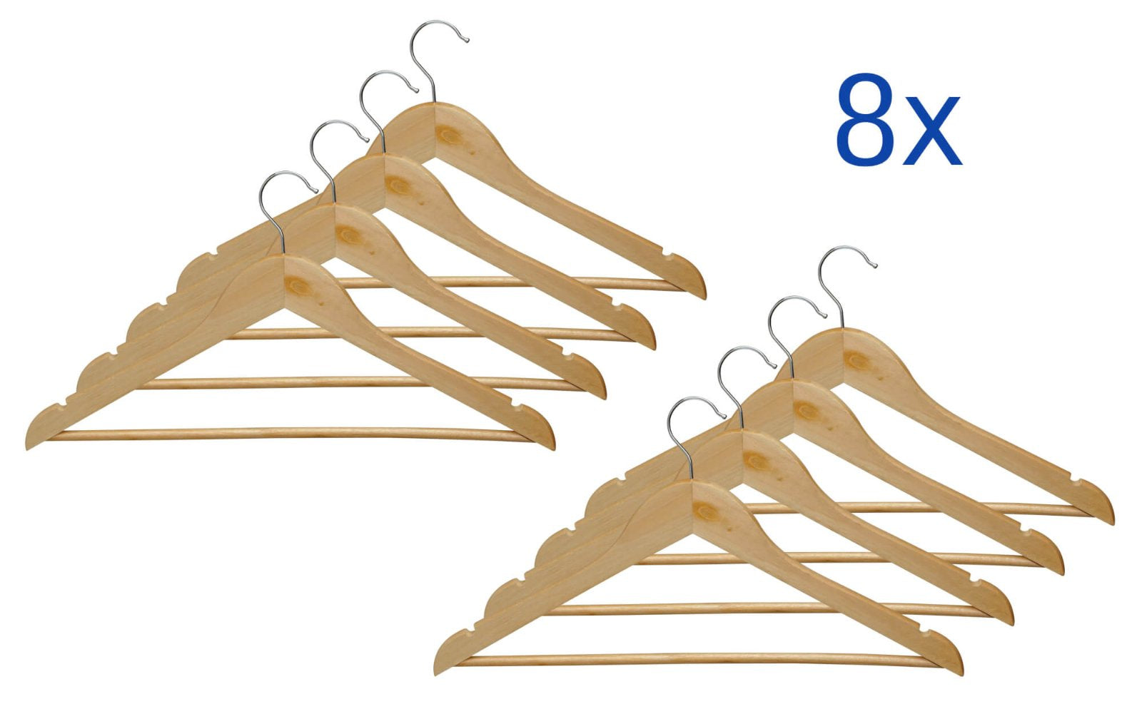 MAUL Kleiderbügel – Buchenholz, Braun, 45 × 23,5 × 1,2 cm – 8er-Pack