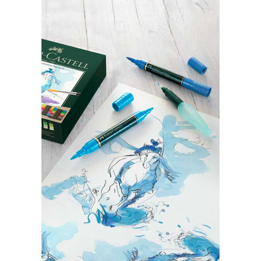 Faber-Castell Albrecht Dürer Pinselstift, Doppelspitze – Pinsel + Faserspitze, wasservermalbar, 20 Farben