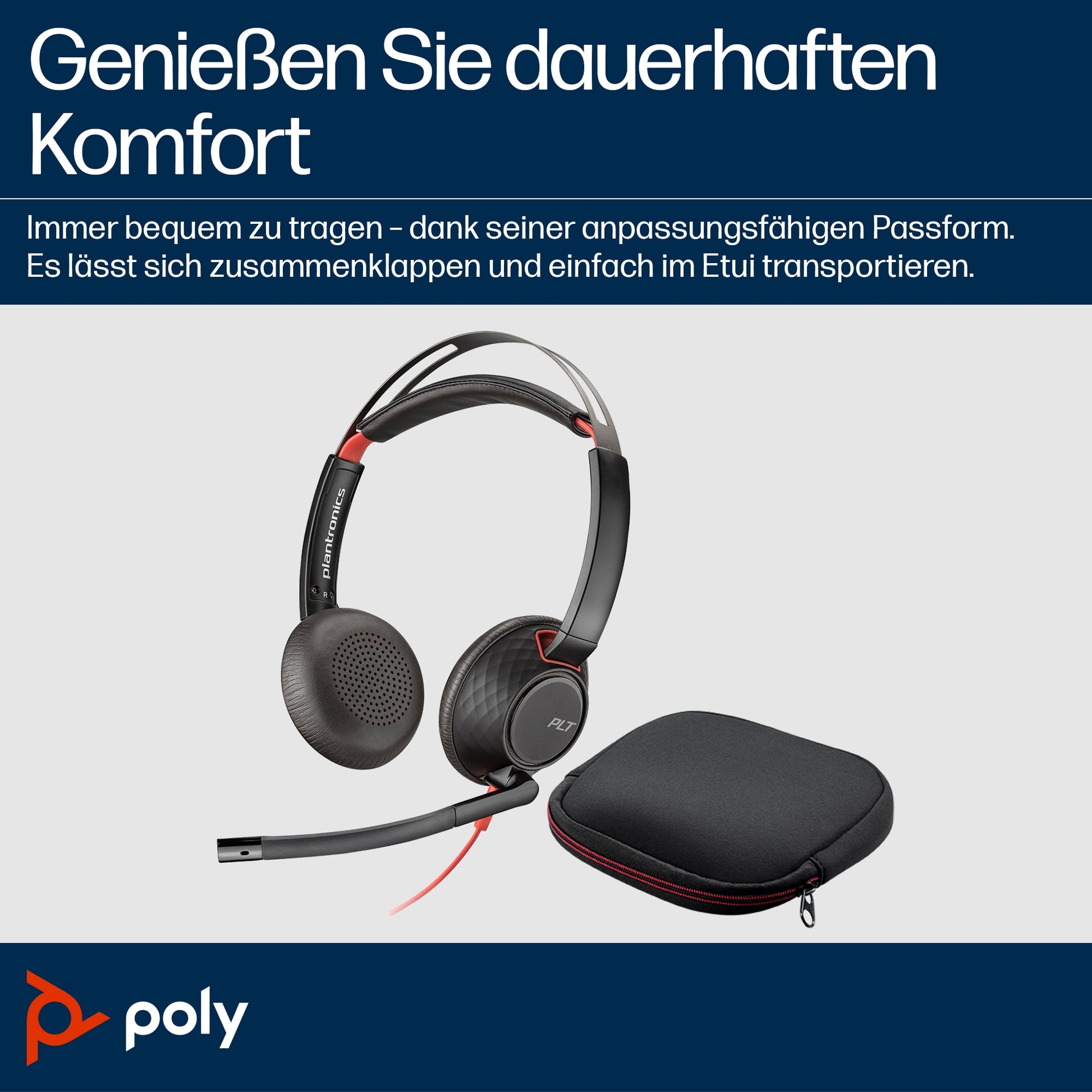 Poly Blackwire 5220 Office-Headset – On-Ear, USB-C & 3,5 mm Klinkenkabel, MS Teams zertifiziert, Schwarz