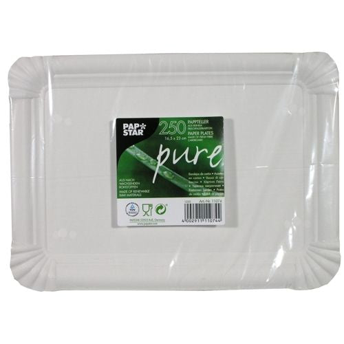 Papstar Teller, Papier/Karton, rechteckig – 16,5 × 23 cm, weiss – FSC – 250 Stk.