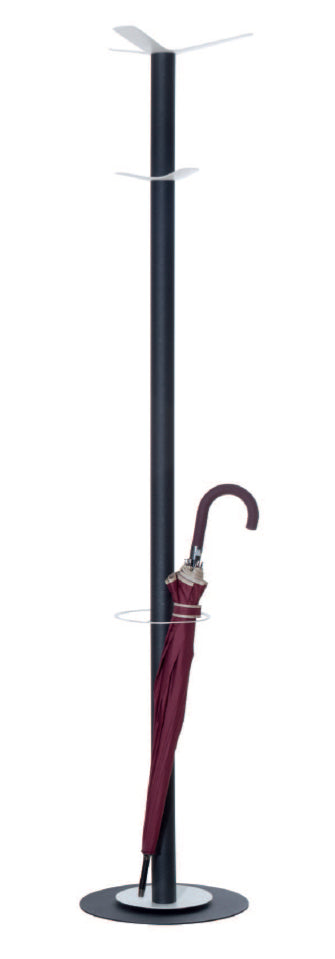 PaperFlow Garderobenständer (mit Schirmhalter, 6 Haken) – Stahl – Schwarz/Weiss – 1'750 mm