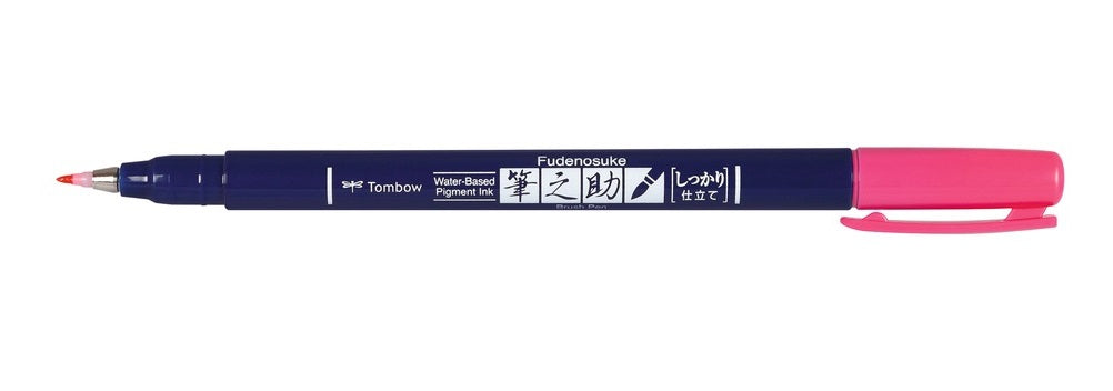 Tombow Fudenosuke Hard Pinselstift – Pinselspitze, wasserbasiert, Pink