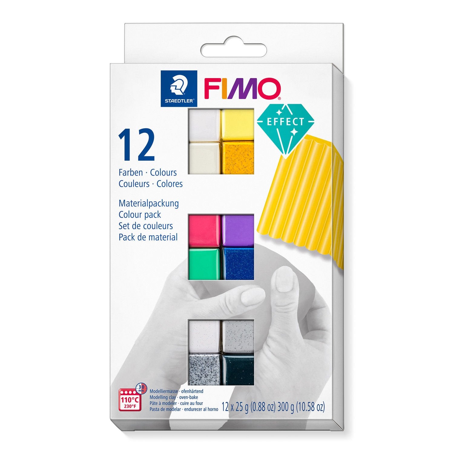 Staedtler Modelliermasse (ofenhärtend), weich, Effekt, mehrfarbig, 300 g, 12 Stk., 8013C12-1