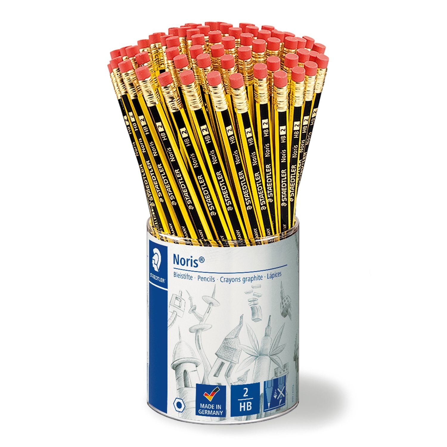 Staedtler Noris Bleistifte HB, sechseckig, mit Radierer – 72er-Display