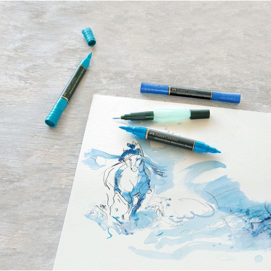 Faber-Castell Albrecht Dürer Pinselstift – Doppelspitze, Pinsel + Faserspitze, wasservermalbar, 10 Farben