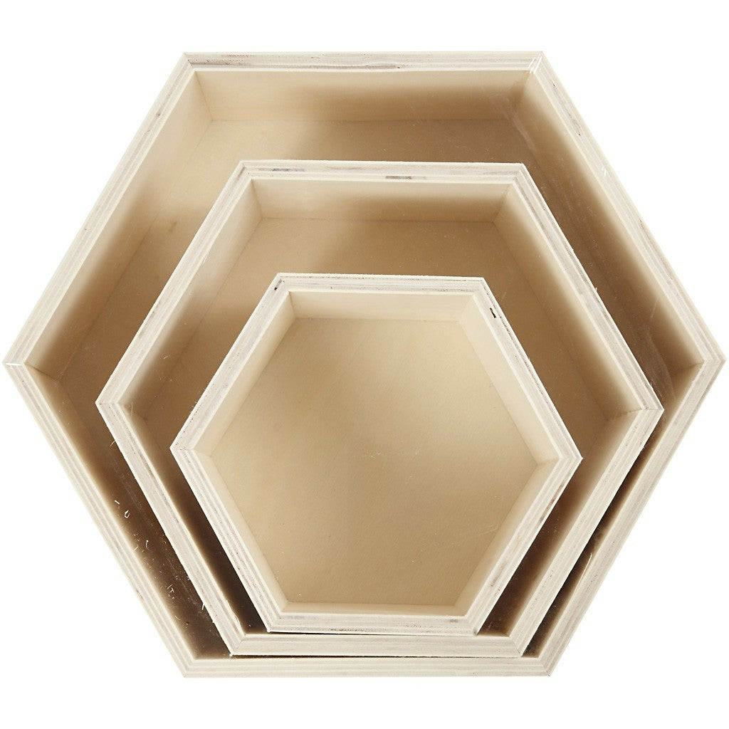 Creativ Company Wandregal, Hexagonal – Holz, Braun – 3 Stk.
