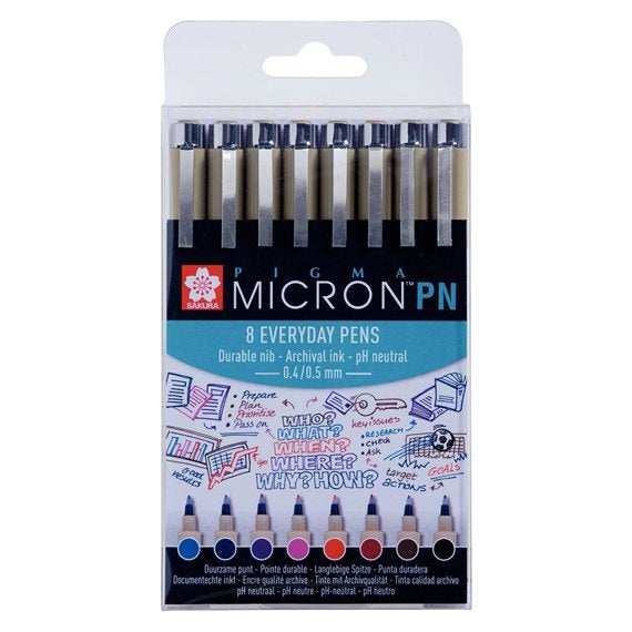 Sakura Pigma Micron Fineliner – 8er-Set 0,45 mm – 8 Farben, sortiert – wasserfest
