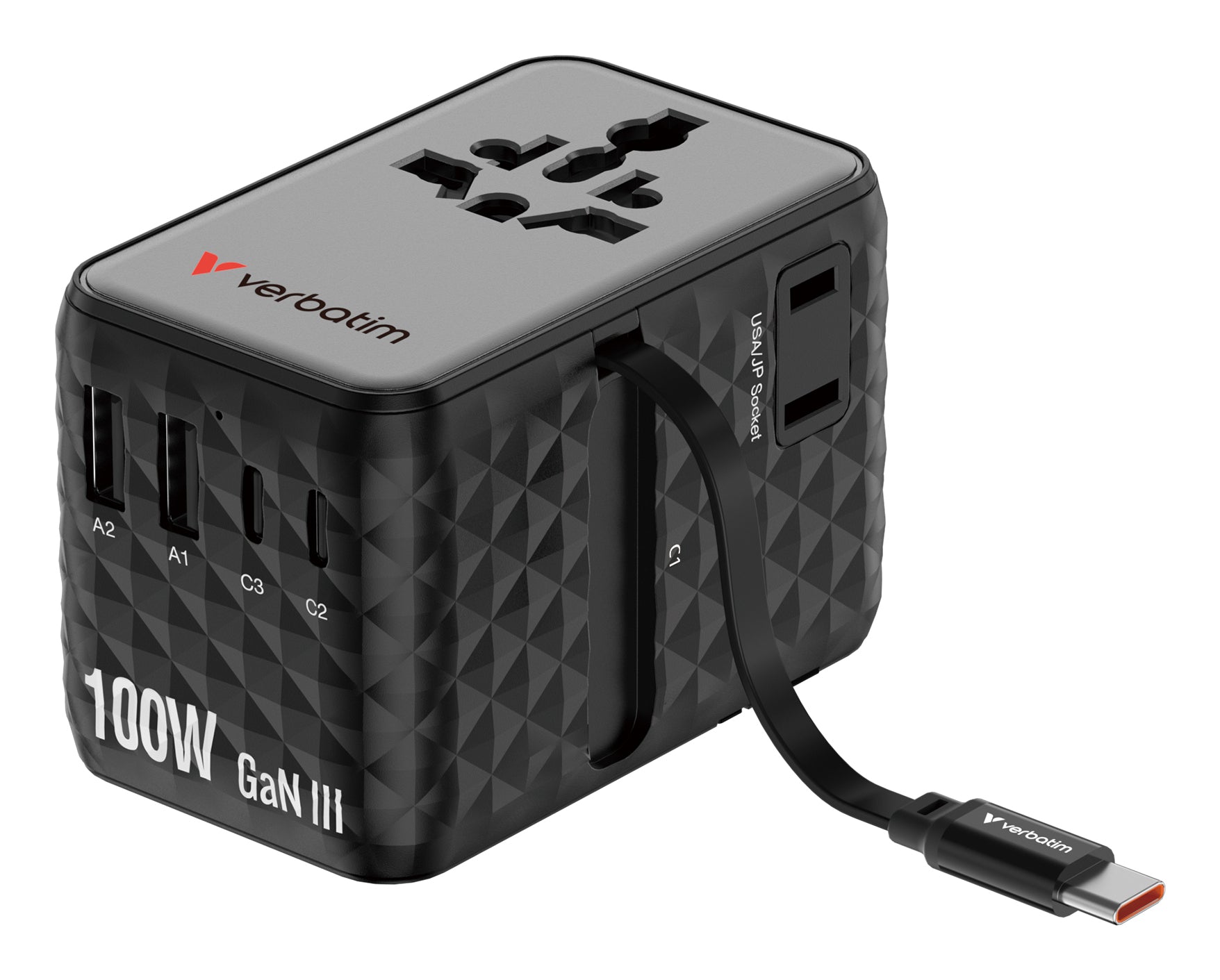 Verbatim Charge 'n' Travel Ladegerät – 100 W, mit einziehbarem Kabel