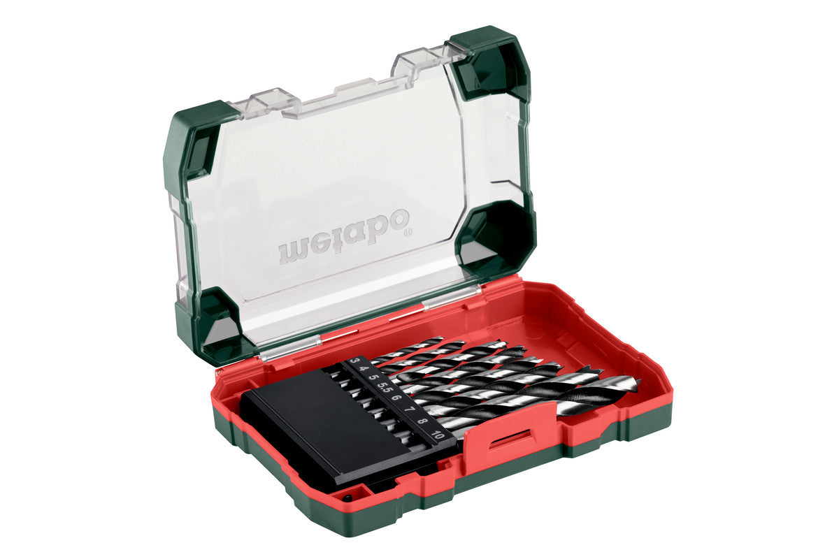 Metabo Holzbohrer-Set 3/4/5/5,5/6/7/8/10 mm CrV Zylinderschaft – für Holz – 8-tlg. – mit Kassette