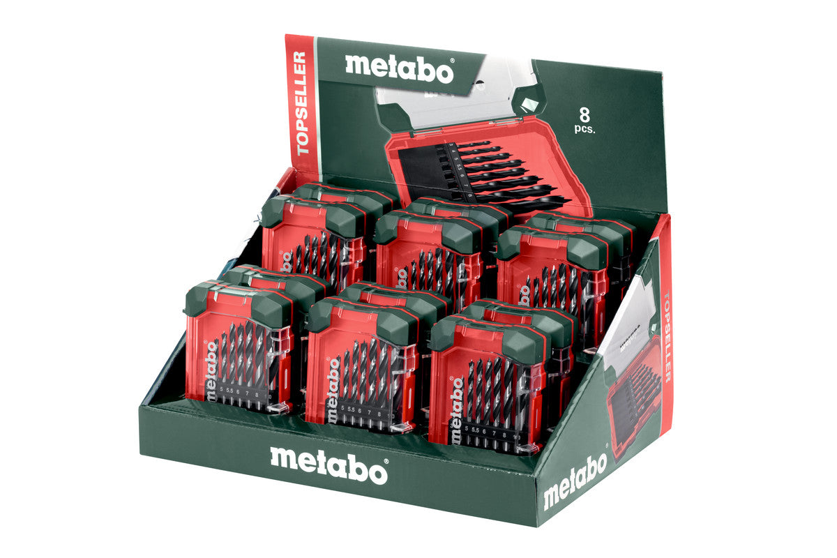 Metabo Holzbohrer-Set 3/4/5/5,5/6/7/8/10 mm CrV Zylinderschaft – für Holz – 8-tlg. – mit Kassette