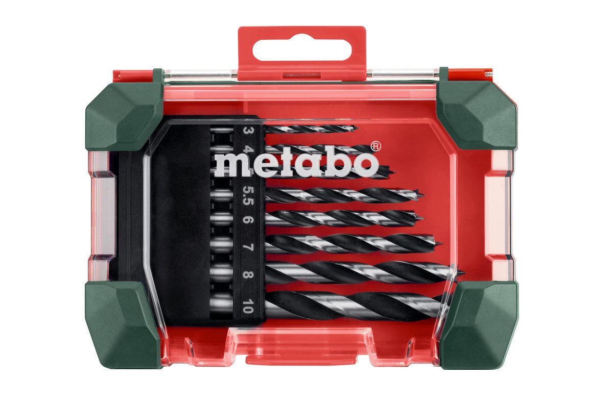 Metabo Holzbohrer-Set 3/4/5/5,5/6/7/8/10 mm CrV Zylinderschaft – für Holz – 8-tlg. – mit Kassette