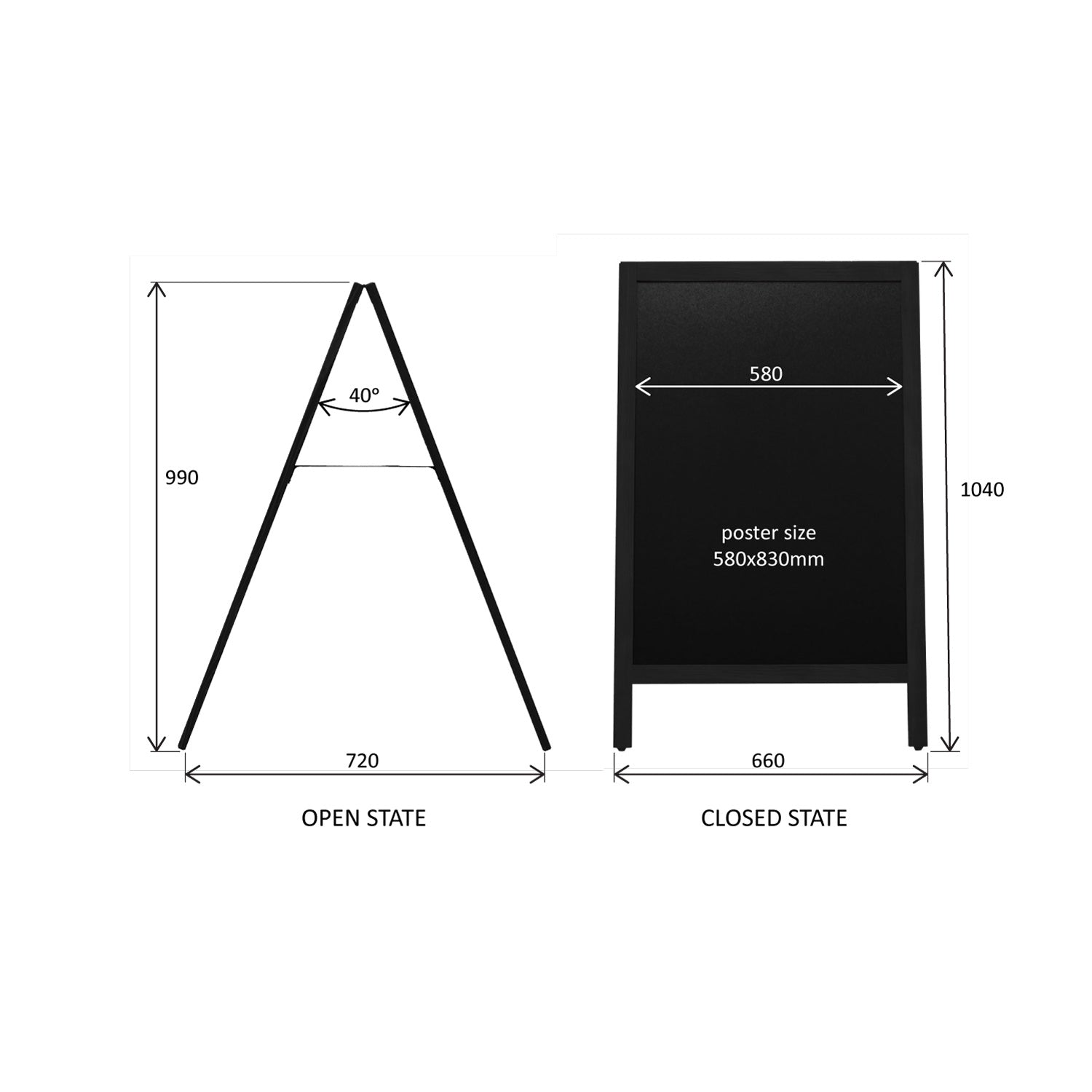 Europel Kundenstopper – 660 × 1'040 mm – Kieferholzrahmen, Melamin, schwarz – doppelseitig, für Kreidemarker
