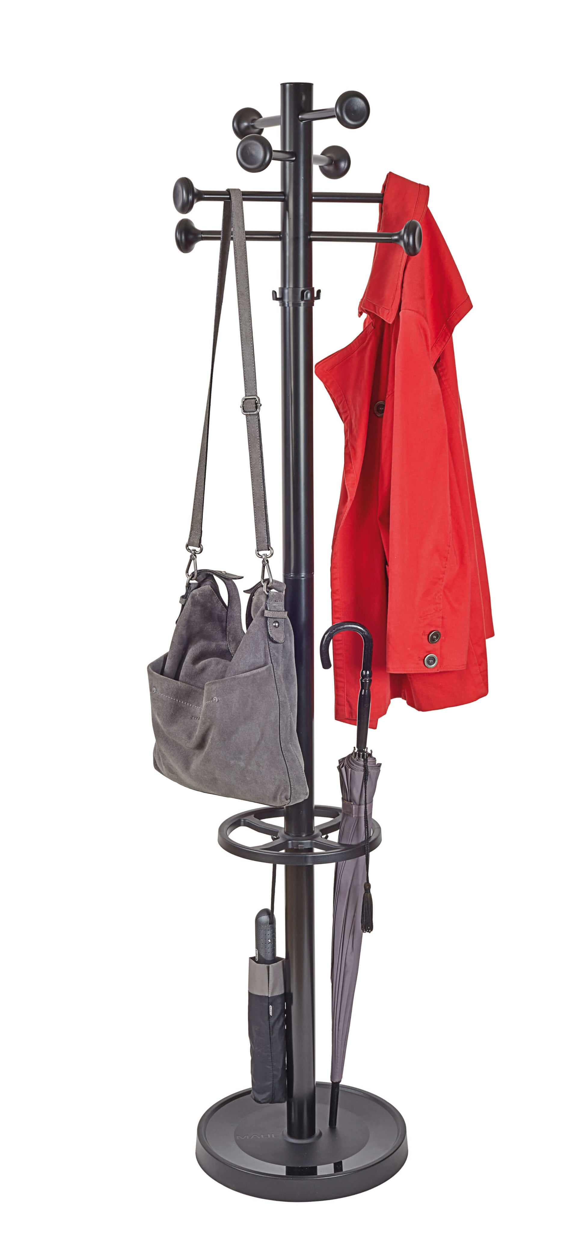 MAUL Garderobenständer – 4 Haken, Metall/Kunststoff, Schwarz, Ø 36,5 × 175 cm