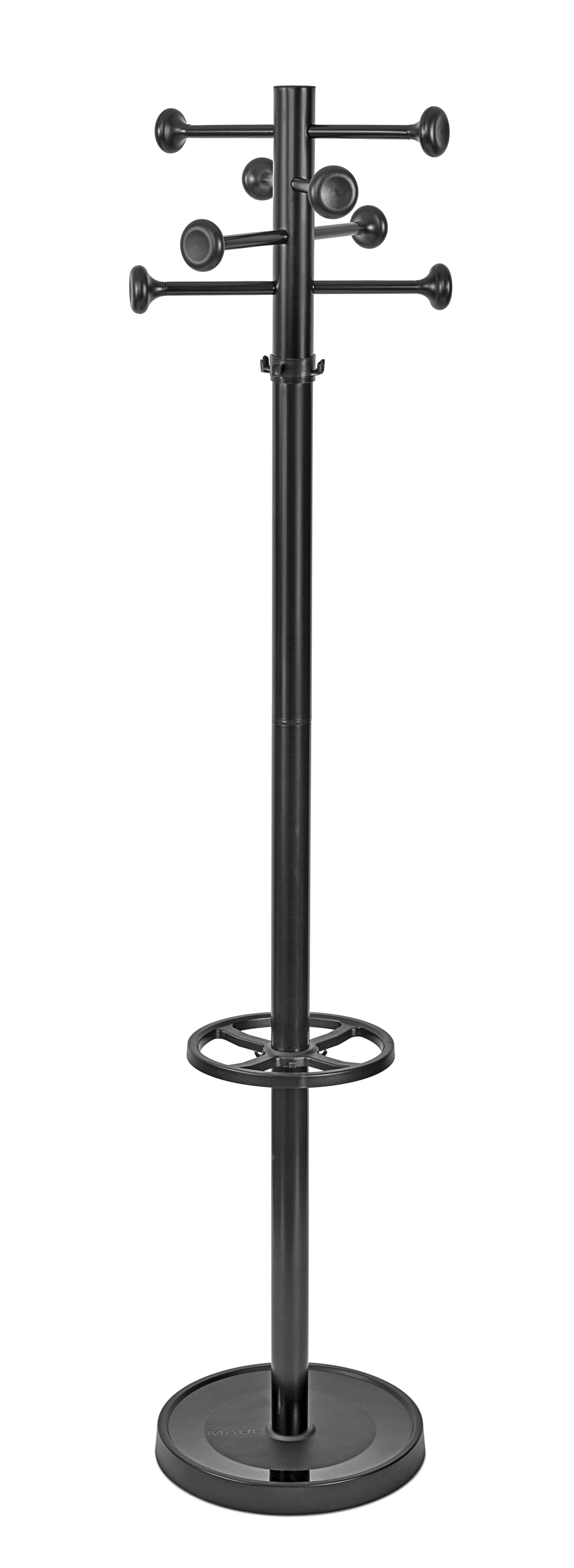 MAUL Garderobenständer – 4 Haken, Metall/Kunststoff, Schwarz, Ø 36,5 × 175 cm