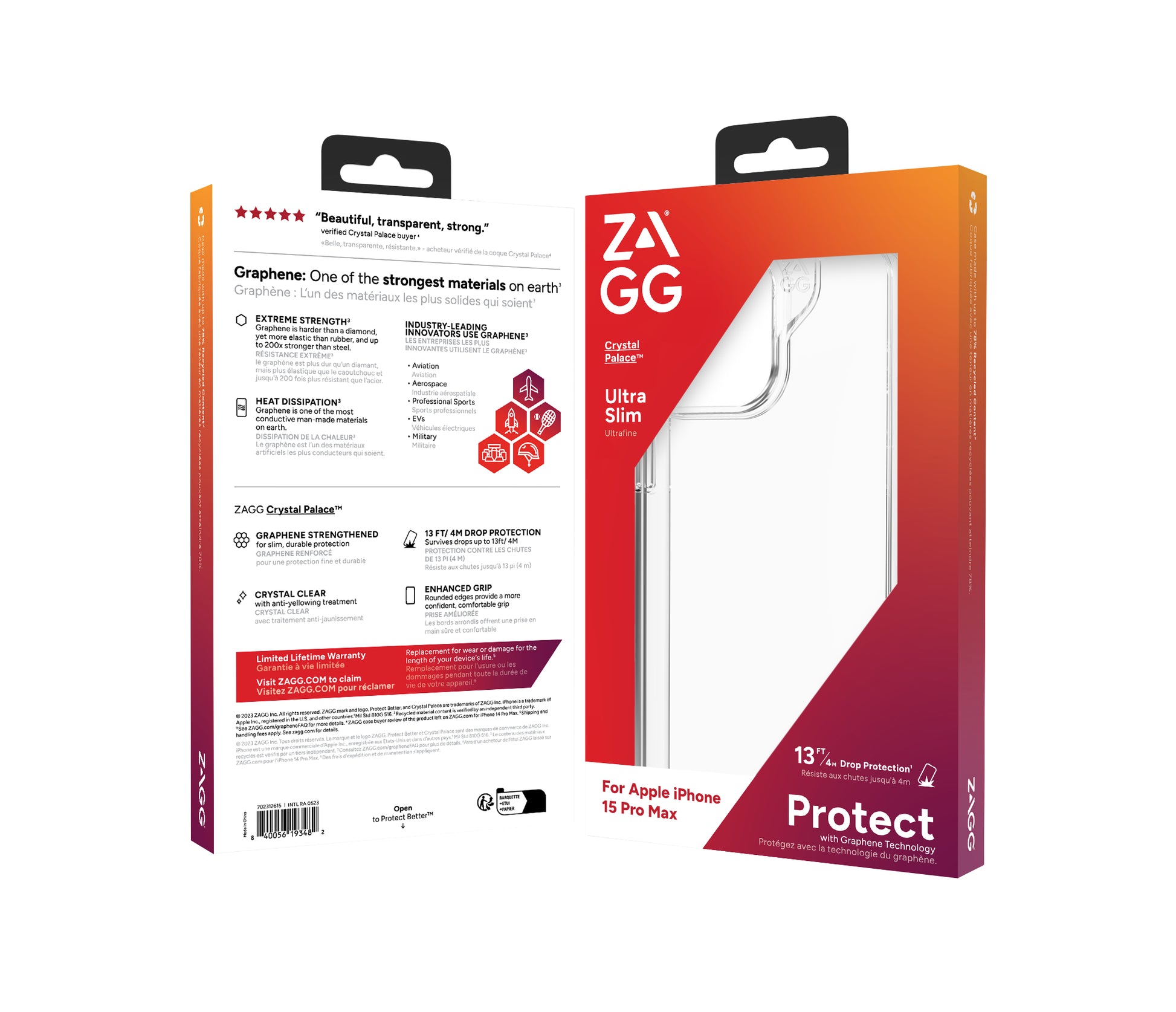 ZAGG Crystal Palace Backcover – für Apple iPhone 15 Pro Max, Graphen, Transparent, bis 4 m Sturzschutz