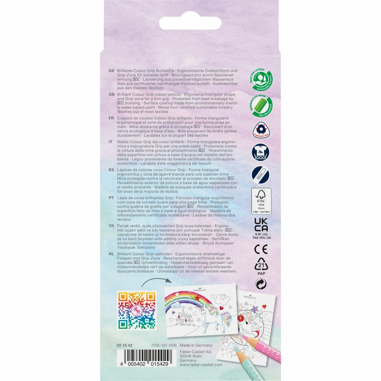 Faber-Castell Aquarellfarbstifte Colour GRIP Einhorn – Dreikant, Minen-Ø 3,0 mm, 13 Farben, im Kartonetui