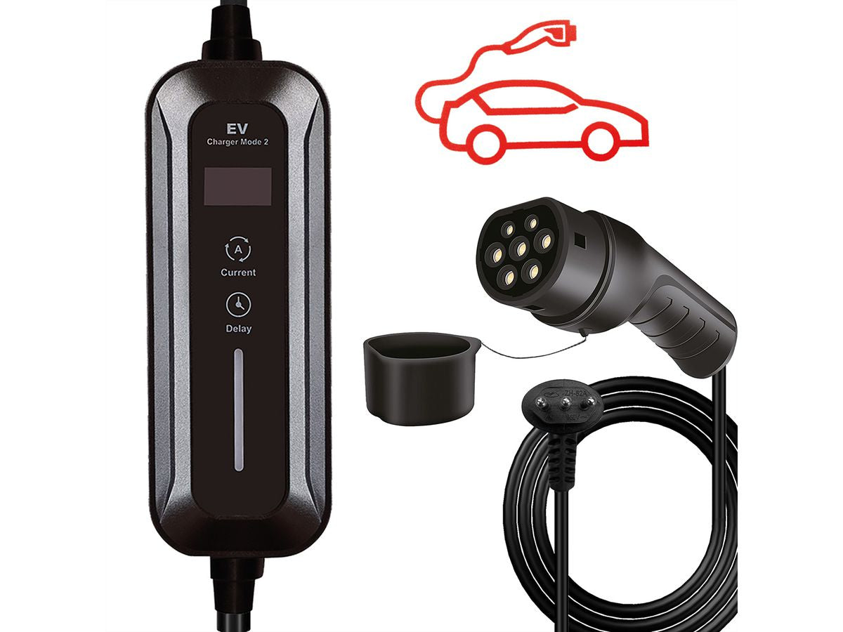 ROLINE Tragbares Elektroauto-Ladegerät 2,3 kW – Mode 2 – CEI23-50 (Typ L) → Typ-2, 5 m – für Typ-2-Fahrzeuge