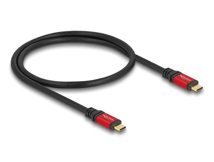 DeLOCK USB-C auf USB-C Kabel – USB4 20 Gbit/s – 0,5 m – PD 100 W – 4K/60 – E-Marker – Schwarz/Rot