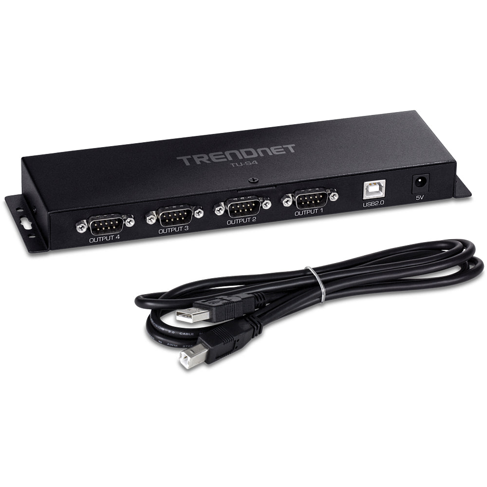 Trendnet TU-S4 USB-Seriell Kabel USB-A zu RS-232 – 4× RS-232, 1 m, Treiber, Netzteil – für Windows, Mac