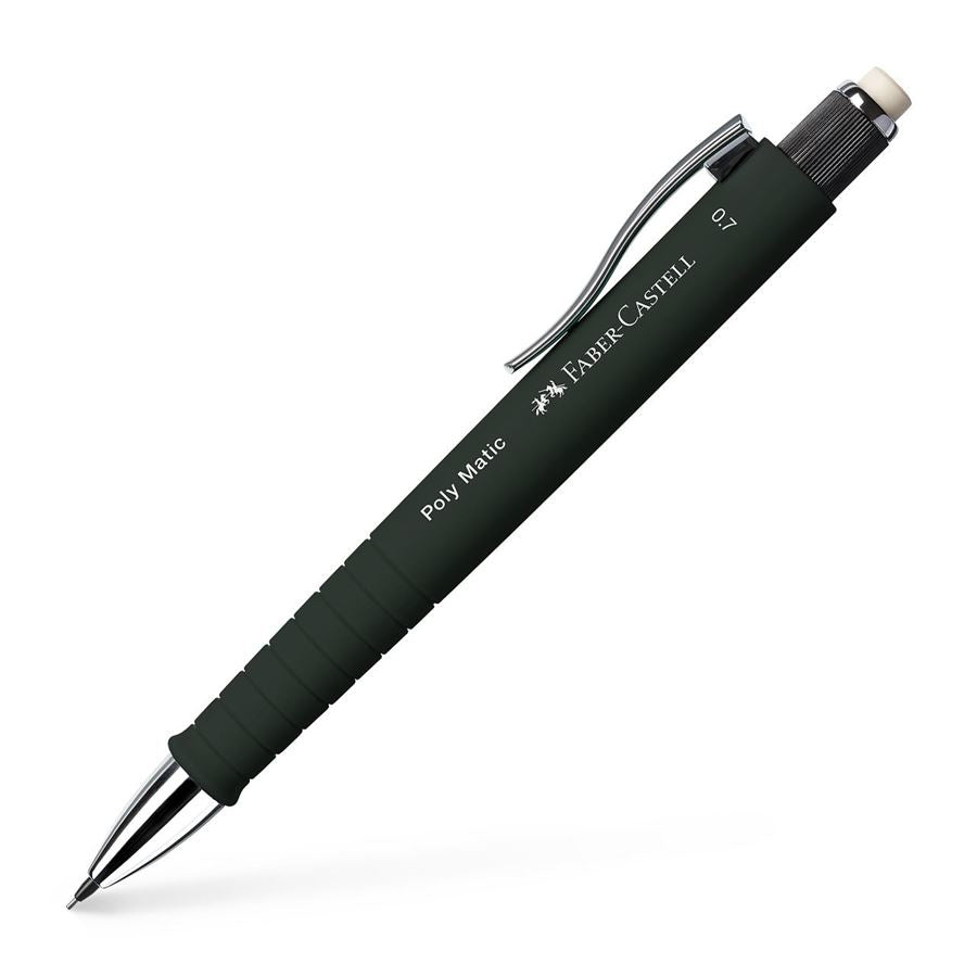 Faber-Castell PolyMatic Druckbleistift – 0,7 mm – Schwarz – mit Radierer – 1er-Pack