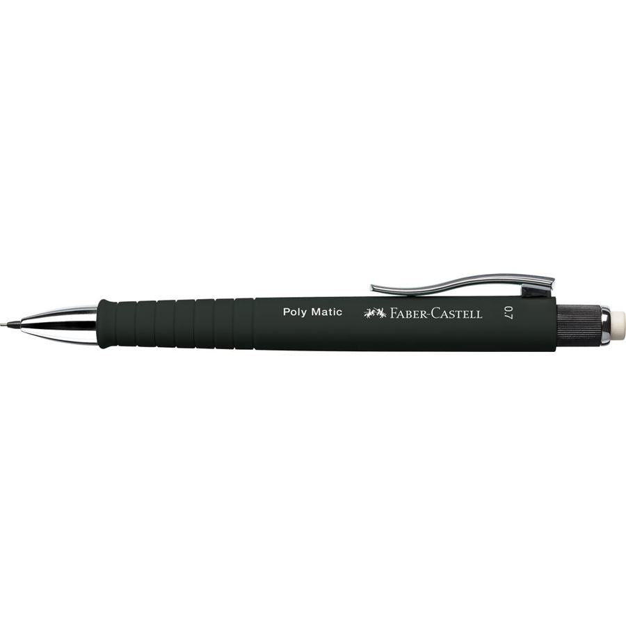Faber-Castell PolyMatic Druckbleistift – 0,7 mm – Schwarz – mit Radierer – 1er-Pack