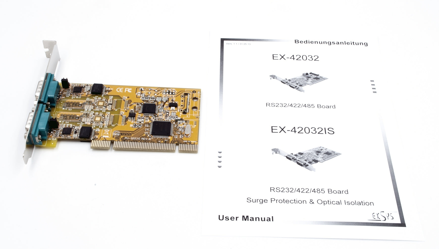 EXSYS EX-42032IS Serielle PCI-Karte – 2× RS-232/422/485, PCI – für Windows, Linux, macOS