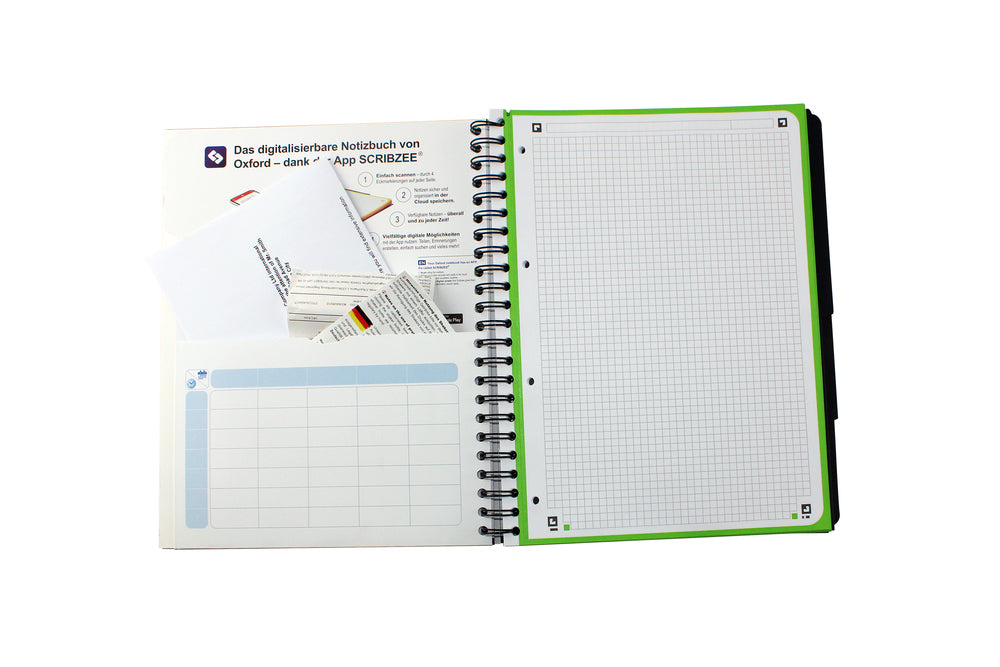 Oxford Collegeblock, Spiralbindung, 120 Blatt, 4-fach gelocht, perforiert, 90 g/m² – Beere, für SCRIBZEE App