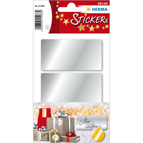 HERMA Geschenketiketten – 9 Etiketten – permanent, Papier – Bogen 84 × 120 mm – rechteckig, Silber