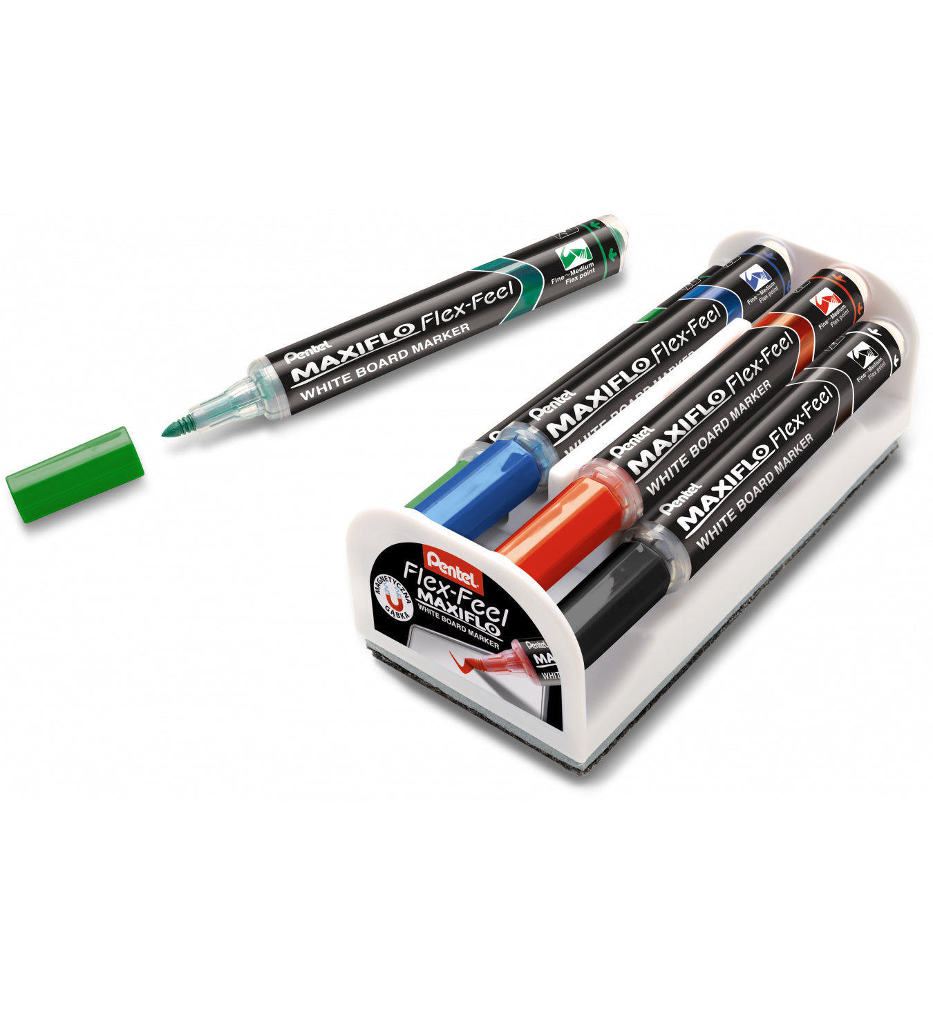 Pentel MAXIFLO Whiteboard-Marker – Pinselspitze 4,6 mm, Schwarz, 12 Stk., trocken abwischbar – für Whiteboards