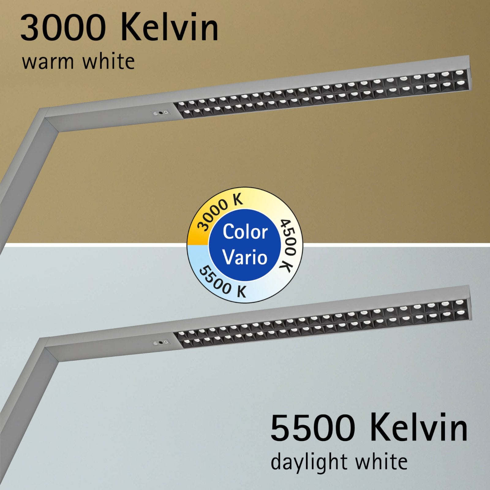 MAUL LED-Stehleuchte Sirius Colour Vario – Touchfeld, dimmbar – 3000–5700 K – 10’110 lm 66 W – Silber