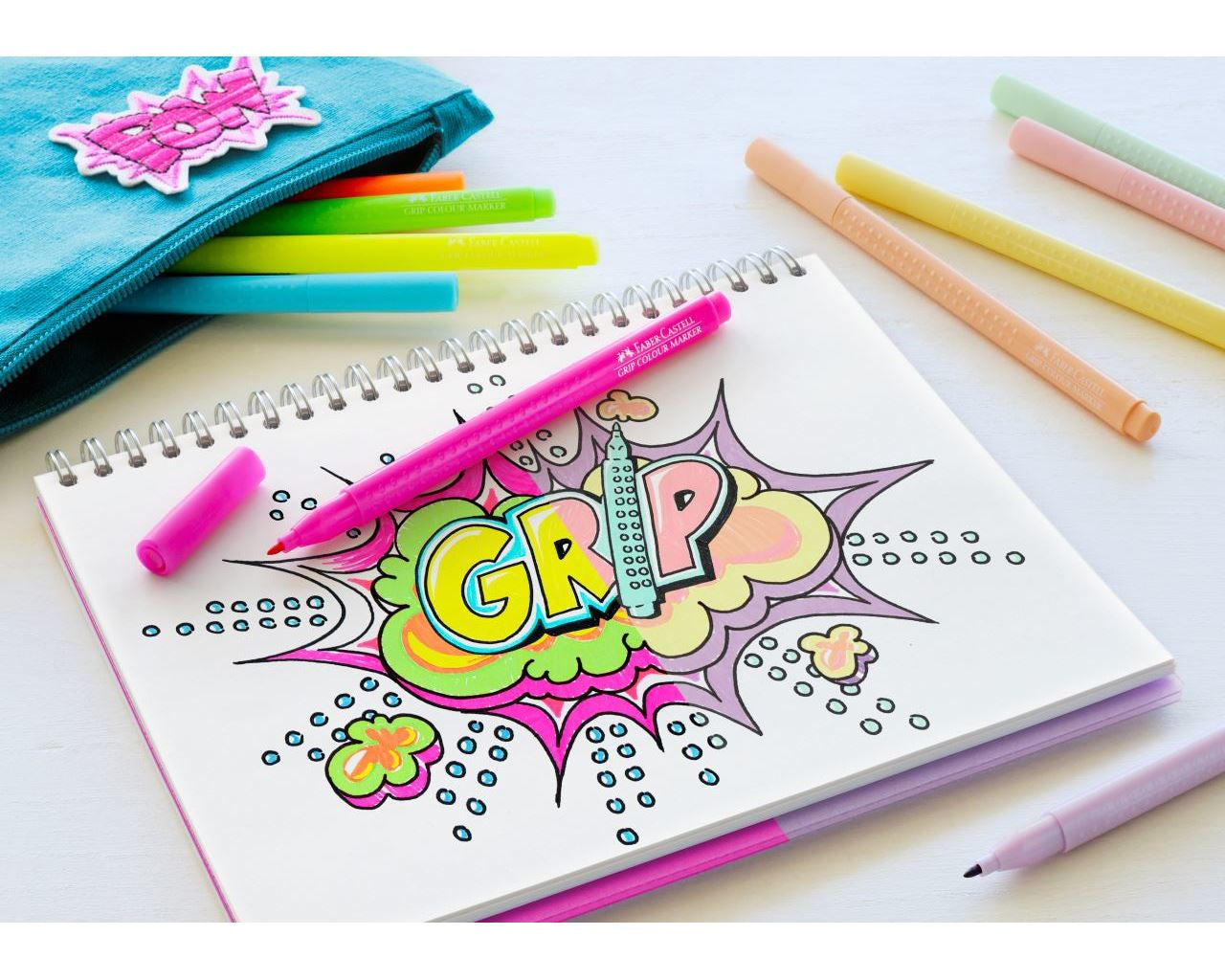 Faber-Castell Grip Colours Filzstifte Neon, Pastell – Feine Spitze, 10 Farben