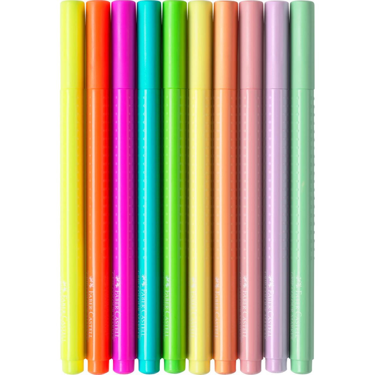 Faber-Castell Grip Colours Filzstifte Neon, Pastell – Feine Spitze, 10 Farben