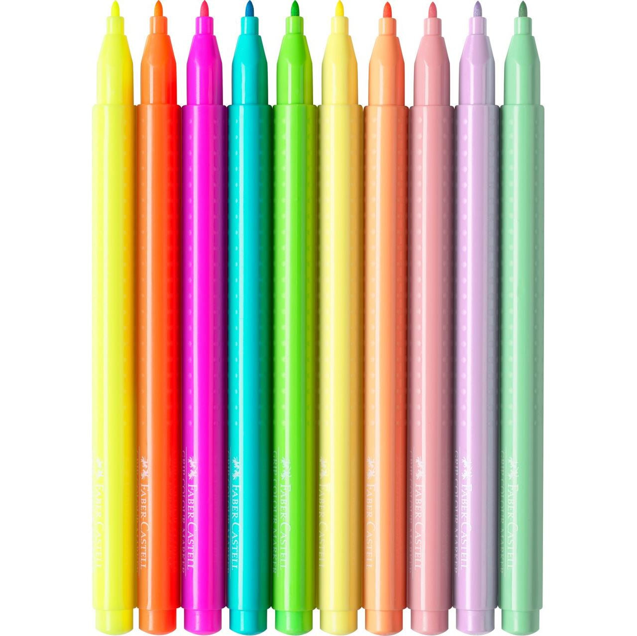 Faber-Castell Grip Colours Filzstifte Neon, Pastell – Feine Spitze, 10 Farben