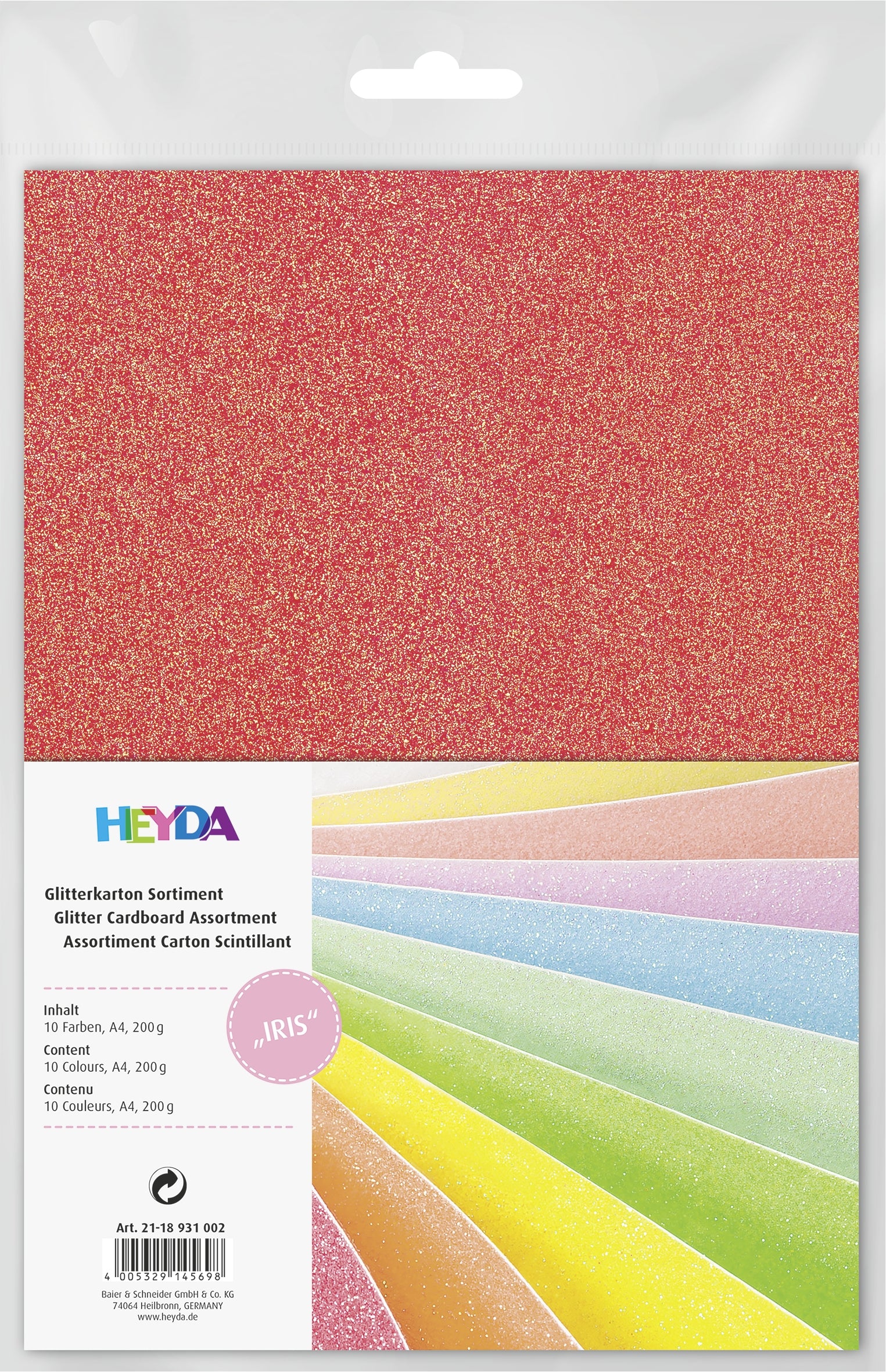 HEYDA Fotokarton, Glitzer, Mehrfarbig, A4, 200 g/m², 10 Bogen, 2118931002