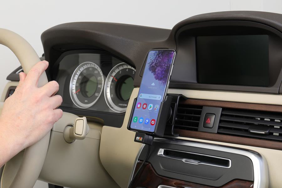 Brodit Auto-Ladegerät – 2× USB (QC 3,0A + 2,4A), Lüftungsschlitz – für Samsung Galaxy S20 (4G/5G) – Schwarz