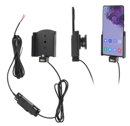 Brodit Auto-Halterung, Schraubmontage, 2× USB-Ladefunktion (QC 3.0, 2,4 A) – für Galaxy S20 Plus – Schwarz